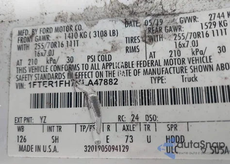 2019 Ford Ranger Xl из США, поврежденный, VIN 1FTER1FH7KLA47882